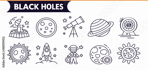 Space and Astronomy Outline Icons Set.