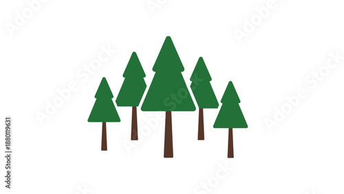 Group of green trees illustration on white background.