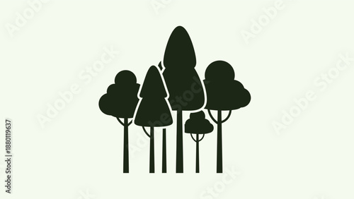 Simple illustration of a group of trees in dark green.
