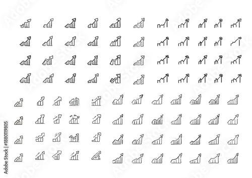 Financial growth pattern: A grid of elegant, minimalist icons showcases a range of upward-trending graphs, representing financial data and growth metrics in a clear, versatile way.