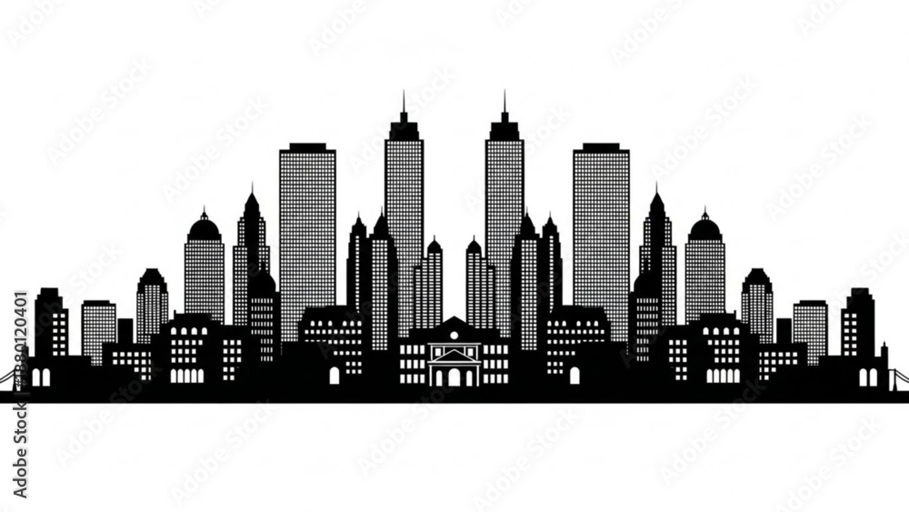 Obraz premium Black silhouette of a city skyline with tall buildings