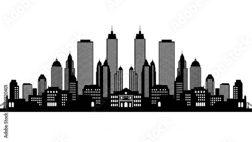 Black silhouette of a city skyline with tall buildings
