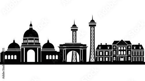 Black silhouette of famous paris landmarks