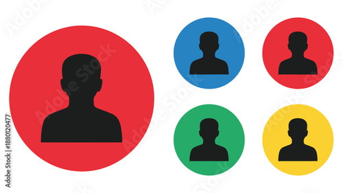 Four colorful circles with human head silhouettes inside each silhouette