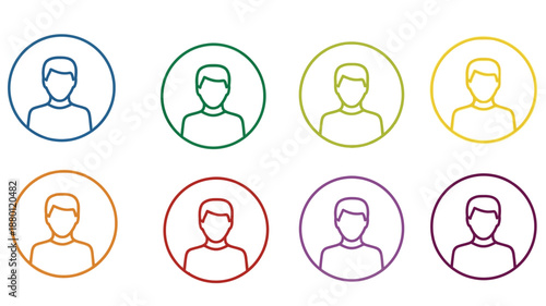 multicolored icons of people with short hair silhouette