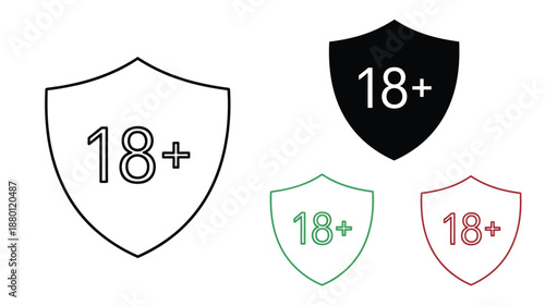 Shield icons displaying eighteen plus warnings a bold symbolic representation silhouette