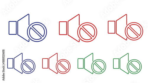 Geometric shapes with prohibition signs linear designs in blue red and green silhouette