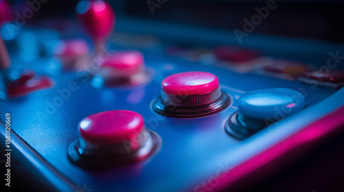 Neon arcade cabinet closeup