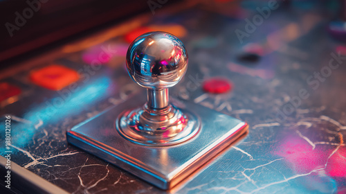 Neon arcade cabinet closeup