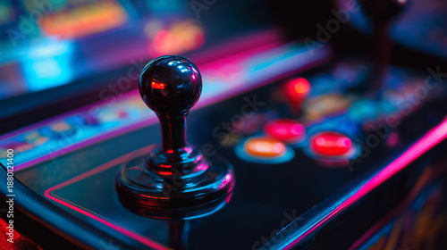 Neon arcade cabinet closeup