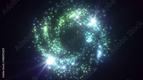 Glowing particles forming swirling energy portal over black