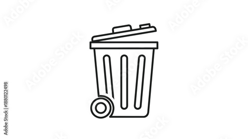 Simple line drawing of an open trash can with a crumpled paper silhouette