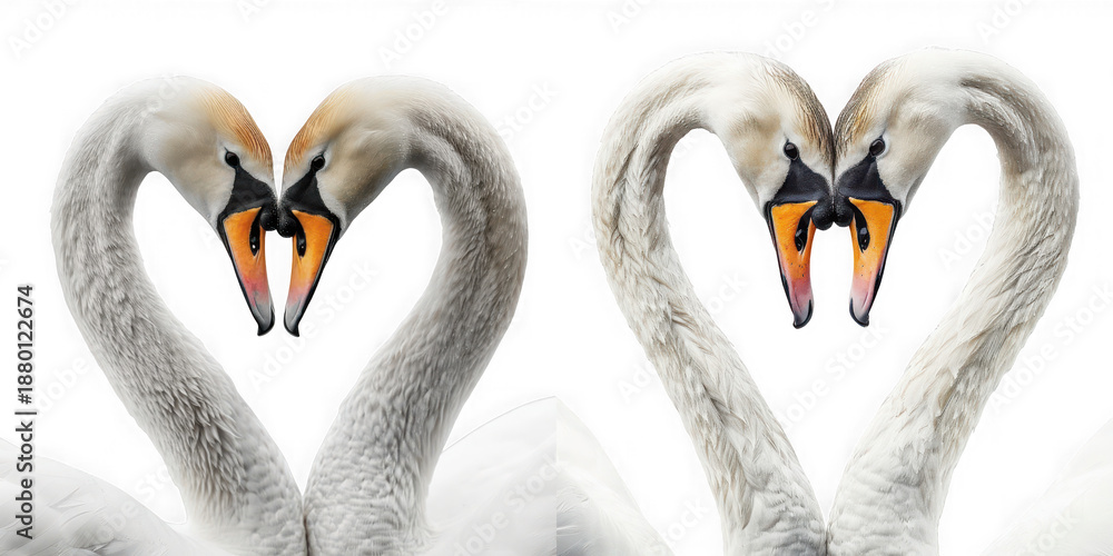 Obraz premium Two graceful swans forming a heart shape with their necks a beautiful symbol of love on transparent background