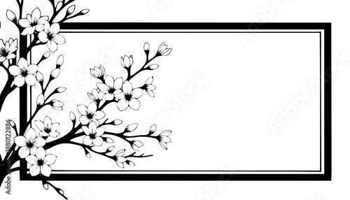 Blüten-Ecken im asia stil : Zarte Kirschblütenzweige, die speziell als dekorative Rahmenelemente gestaltet sind.