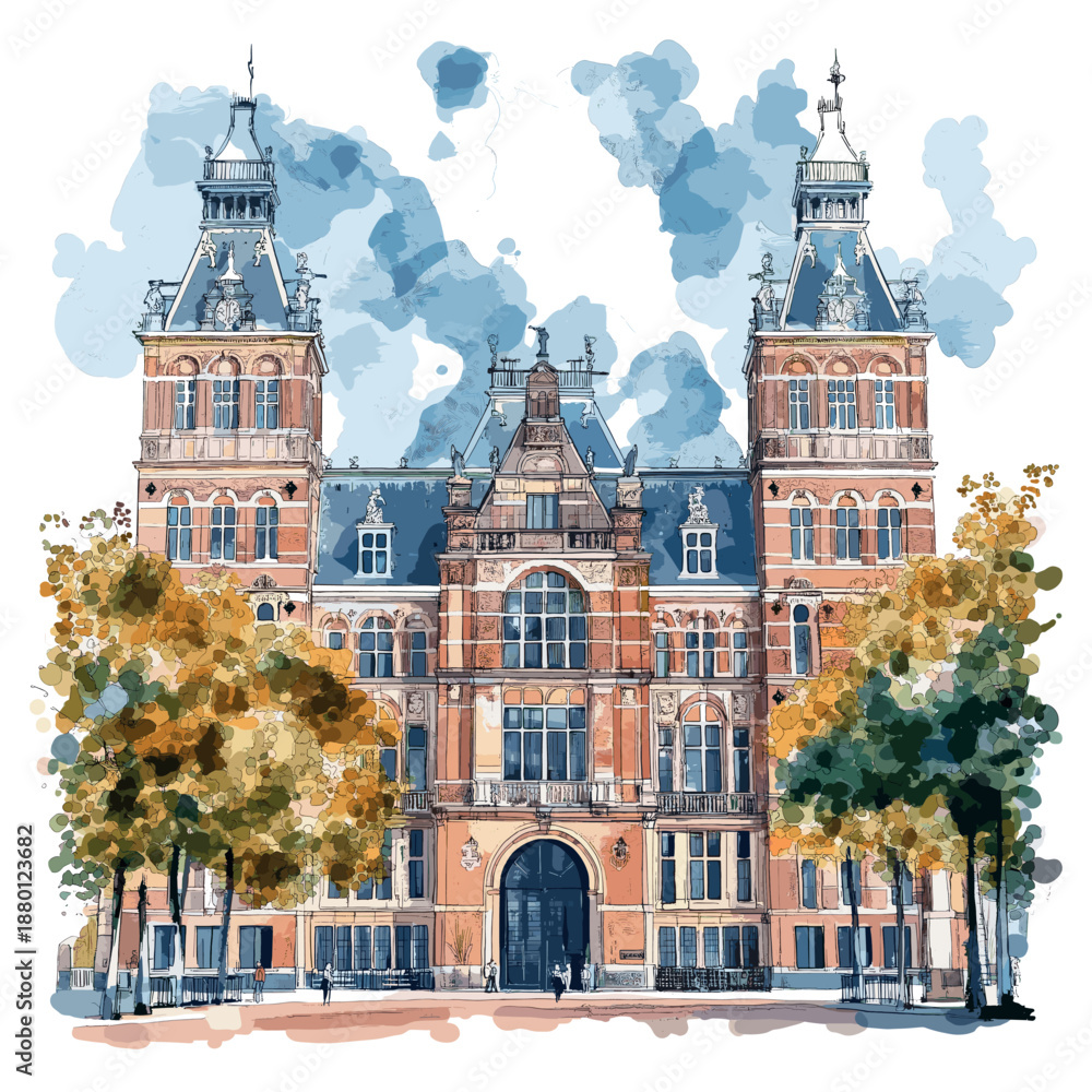 Naklejka premium Rijksmuseum. Rijksmuseum watercolor vector illustration