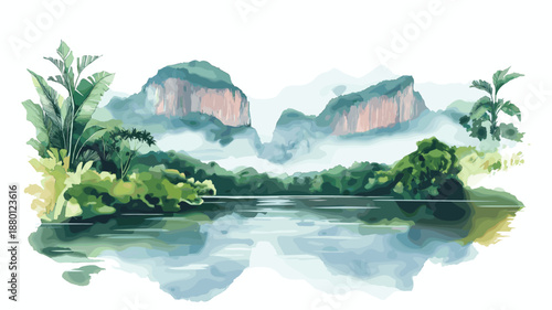 Canaima National Park. Canaima National Park hand drawn watercolor illustration