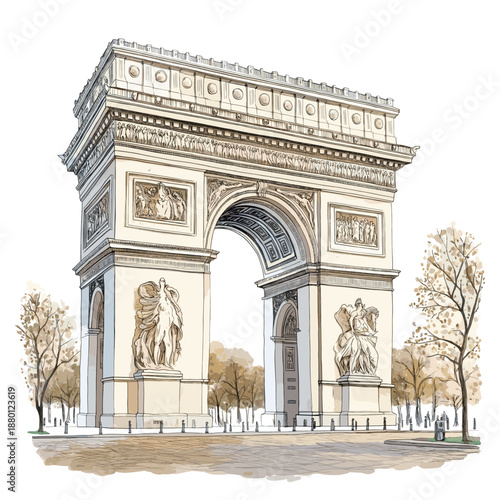 Arc de Triomphe. Arc de Triomphe watercolor vector illustration