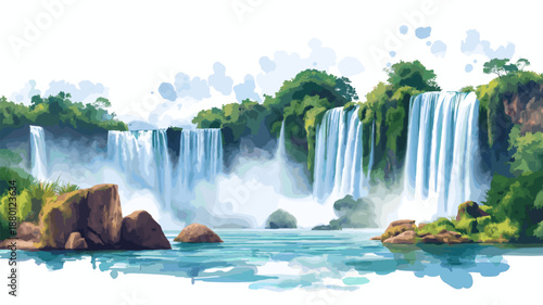 Iguazu Falls. Iguazu Falls hand drawn watercolor illustration