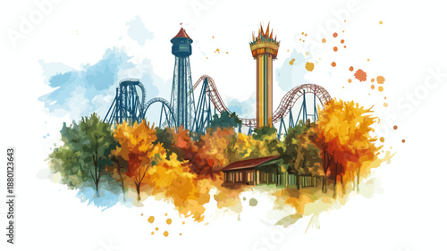 Cedar Point. Cedar Point hand drawn watercolor illustration