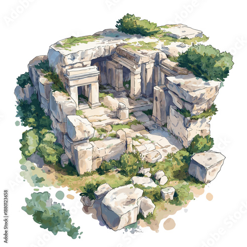 Ggantija Temples. Ggantija Temples watercolor vector illustration
