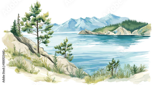 Lake Baikal. Lake Baikal watercolor vector illustration