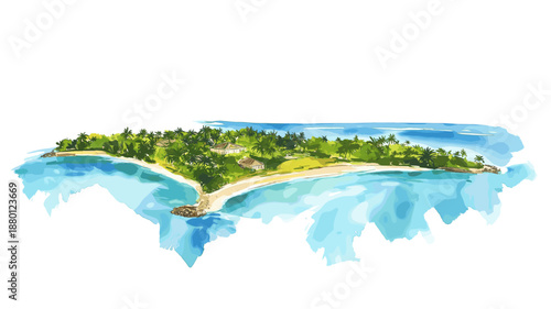 Saona Island. Saona Island hand drawn watercolor illustration