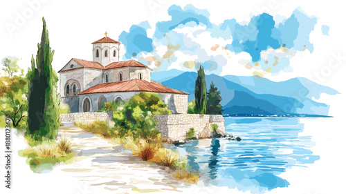 Saint John at Kaneo. Saint John at Kaneo watercolor vector illustration