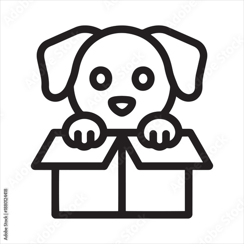 Cute Puppy Peeking from Cardboard Box Line Art