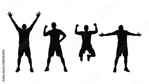 four black silhouettes of men in different celebratory poses high quality