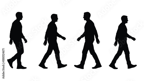 silhouette of a man walking in four different positions high quality