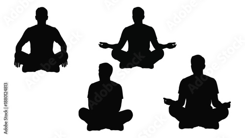 four black silhouettes of people sitting in various meditation poses