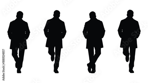 four black silhouettes of men walking in different poses high quality