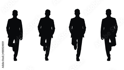 Four black silhouettes of men walking in different positions high quality