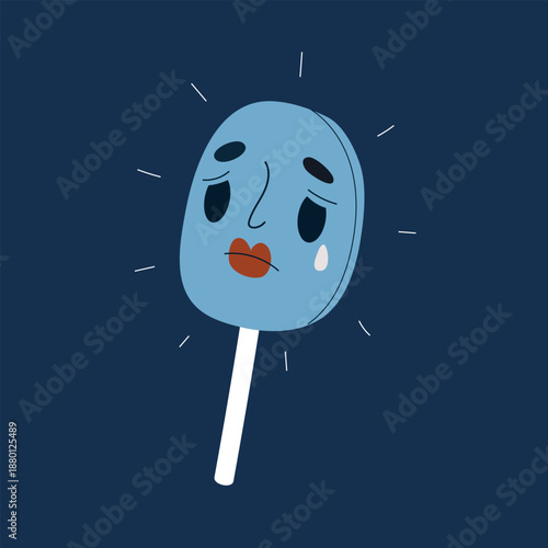 Cartoon vector illustration of mask with sad crying face, emotion, melancholy and expression concept