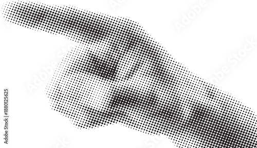 Grayscale halftone pointing hand black and white dots