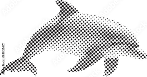 Halftone dolphin silhouette in black and white dots