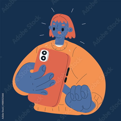 Cartoon vector illustration of woman eating wok noodles with chopsticks, Asian cuisine, food and dining concept