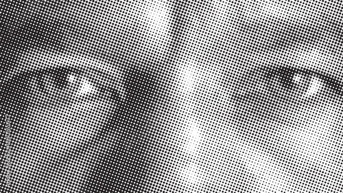 Halftone pattern with two reflective black and white eyes