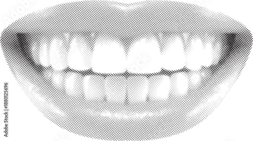 Halftone white teeth with black and white dots black dots