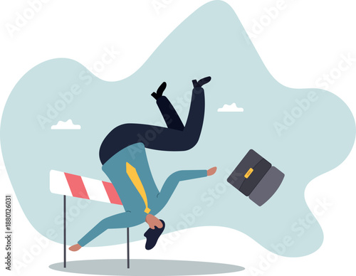 A businessman tripped over an obstacle and fell. The concept of failure and crisis.