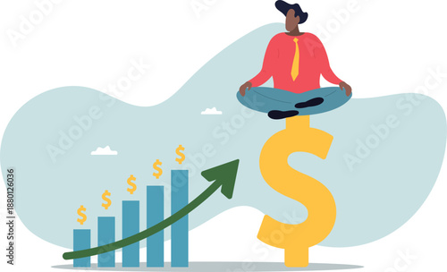 Income growth in dollars and a person sitting in the lotus position.