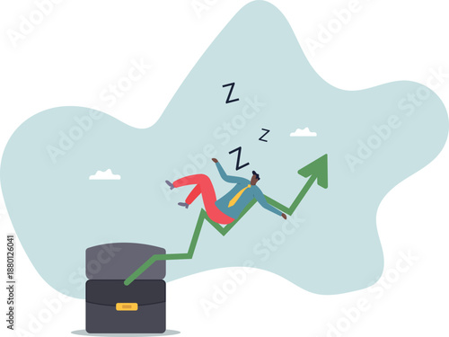 The concept of passive income: a businessman sleeps and it grows.