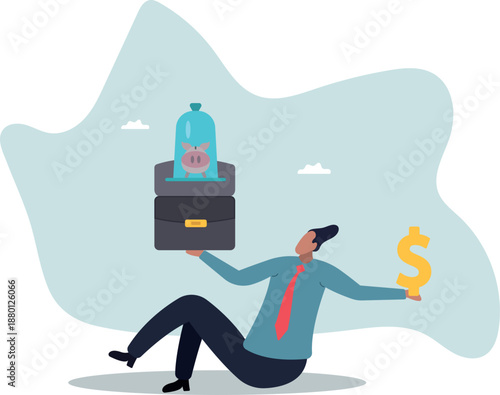 Money savings concept.about a man and his life.