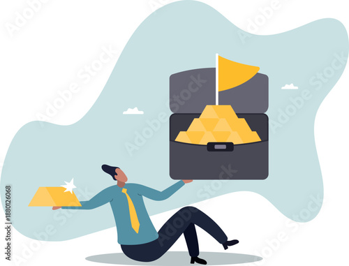 Gold in a businessman's portfolio. Concept of investment and savings.