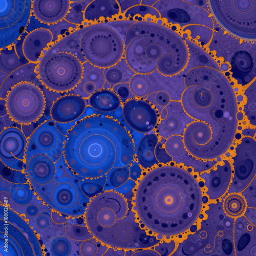 Wallpaper Mural An abstract fractal scene with organic textures showcases blue, purple and orange cellular structures against a vibrant backdrop Torontodigital.ca