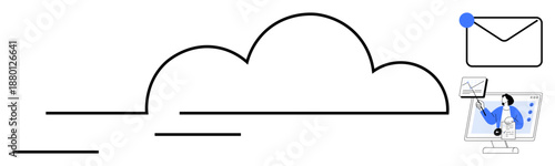 Cloud computing concept. Cloud computing enables email services, data analysis, and file storage. Cloud computing supports modern digital tools, enhancing business efficiency, connectivity