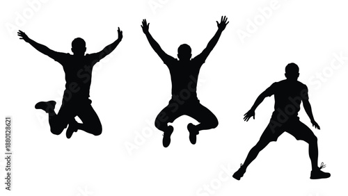 Silhouettes of people jumping and celebrating showcasing dynamic movement and joyous energy