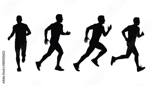 Four silhouettes of a running man shown in different stages of movement