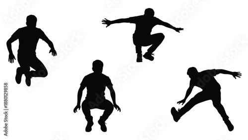 Silhouettes of people in dynamic poses showcasing movement and energy through abstract forms