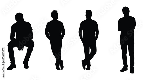 Four male silhouettes stand in various poses showcasing different body language forms